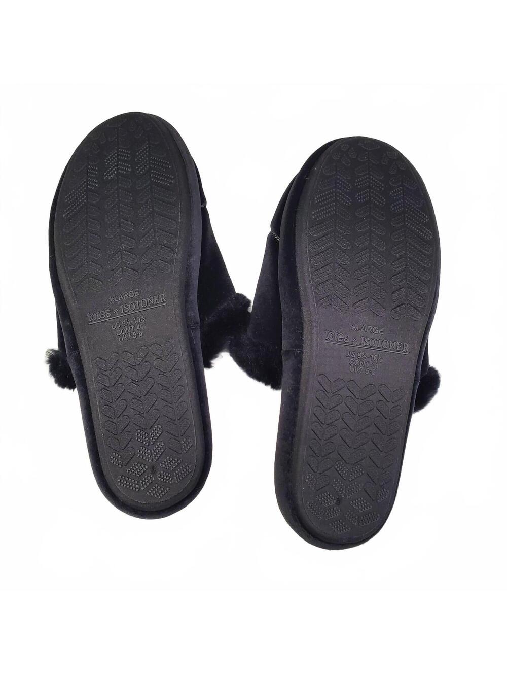 Totes Isotoner Black Faux Fur Slippers Shop Til You Drop Womens XL - Picture 9 of 11